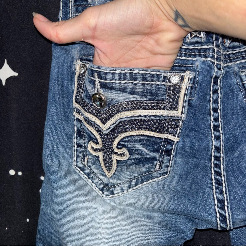 Rock Revival Blue Boot Cut Jeans with Decorative Stitching - Picture 9 of 16